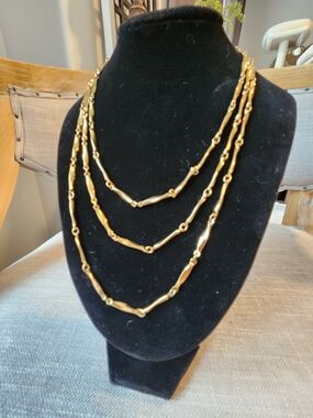 Vintage Monet Gold Plated Extra Long Bamboo-Link Necklace 56 " Double/Triple